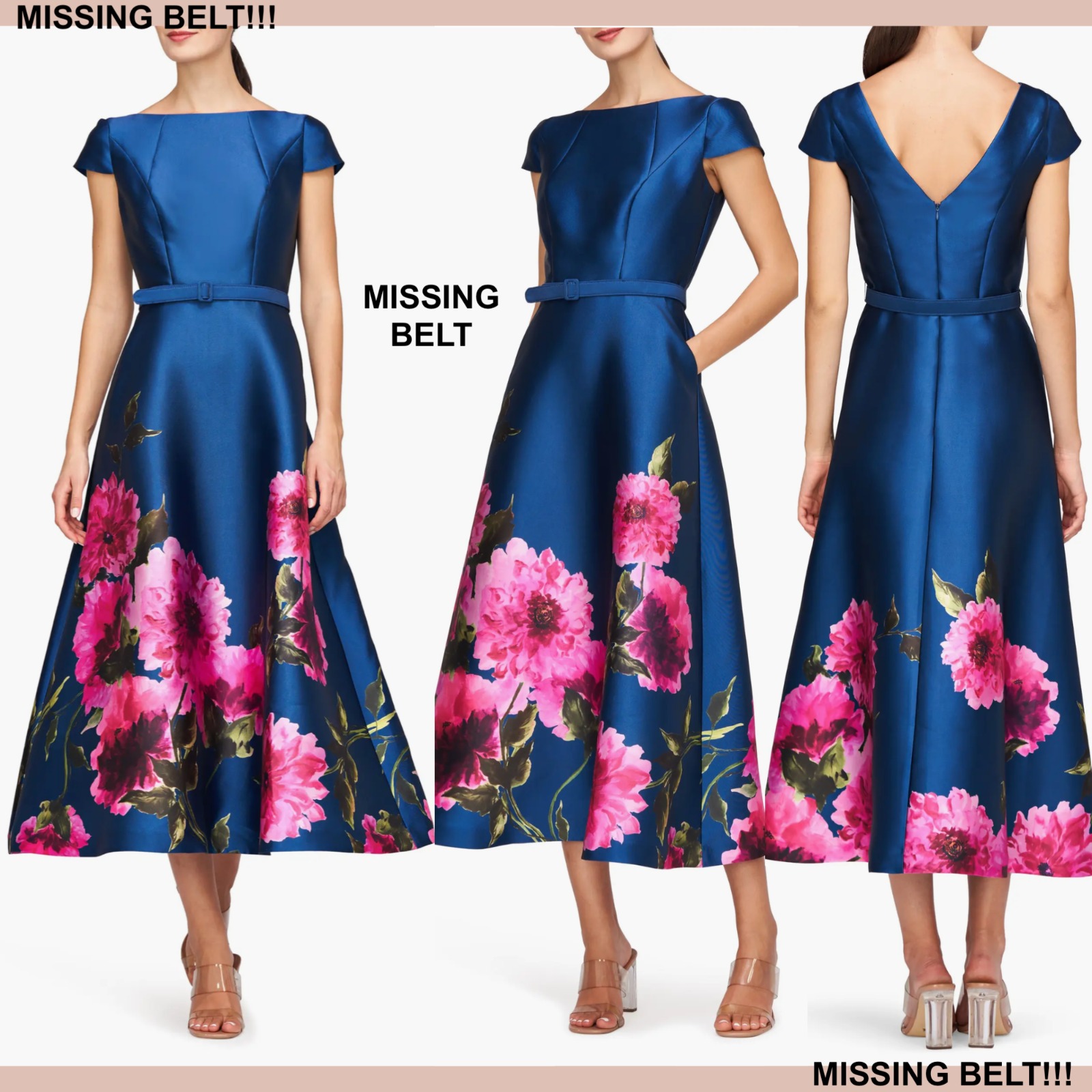 Nwd $318 Kay Unger [ 6 ] Ina Cocktail Midi Dress In Dark Ink / French Rose J1767